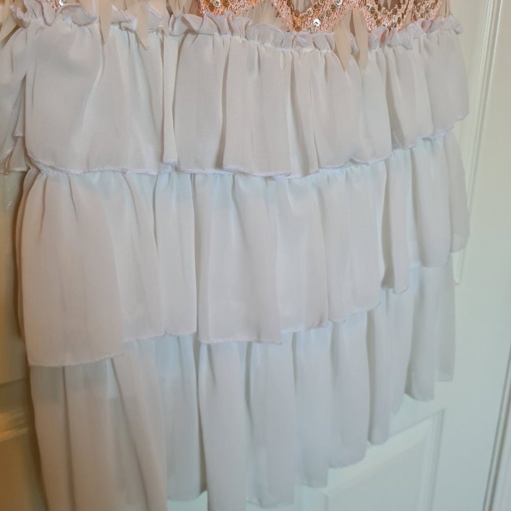 Imported Turkish Party21 Silk Ruffle Knee Length Dress w/Multi Shimmer Sequin 6 - Picture 5 of 17